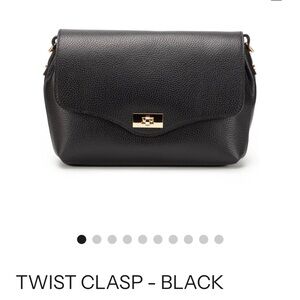 Elie Beaumont NWT Black Leather Twist Clasp Bag with Gold Crossbody Strap